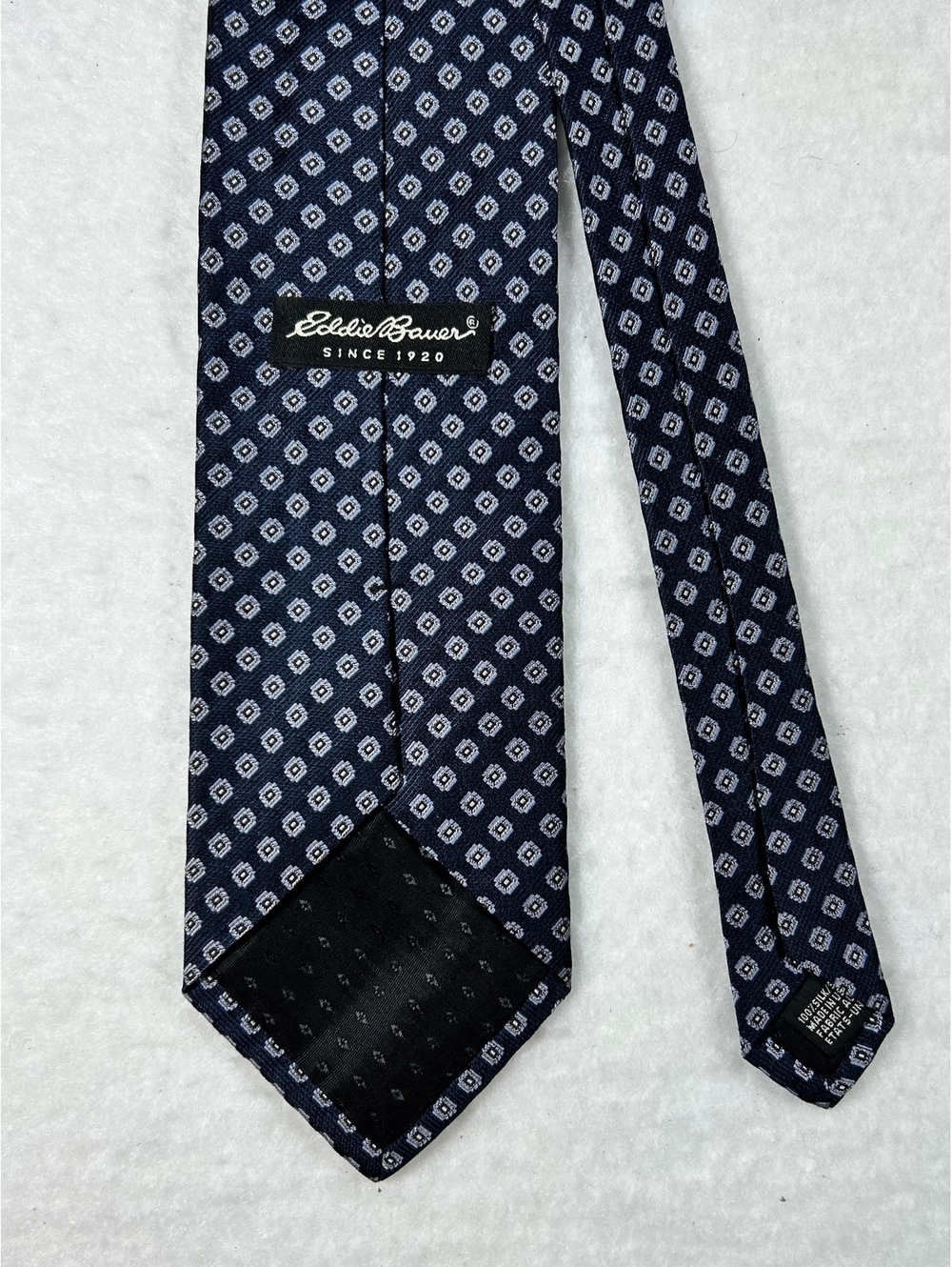 Eddie Bauer Navy Blue Silk Geometric Pattern Tie